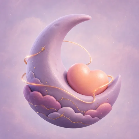 Self-compassion pack: a crescent moon holding a soft heart