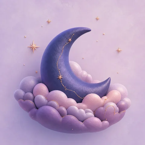 Sleep pack: a crescent moon cradling a heart among clouds
