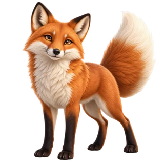 A red fox with a white-tipped tail
