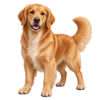 A golden puppy with a wagging tail