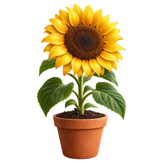 A smiling sunflower in a pot