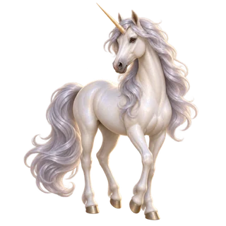 A white unicorn with a pink and lilac mane