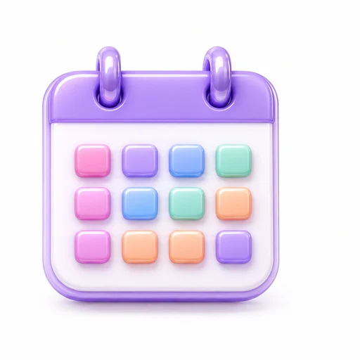 A pastel calendar grid of soft lilac squares